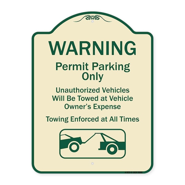 Designer Series-Warning Permit Parking Vehicles Will Be Towed Vehicle, 24" x 18", TG-1824-9866